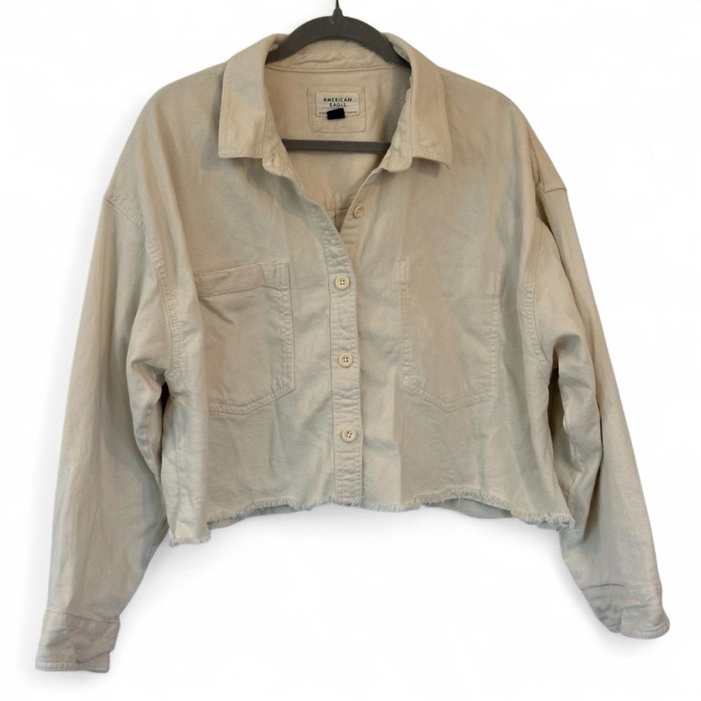 American Eagle Canvas Cropped Jacket Cream Beige White XXL Womens Cotton